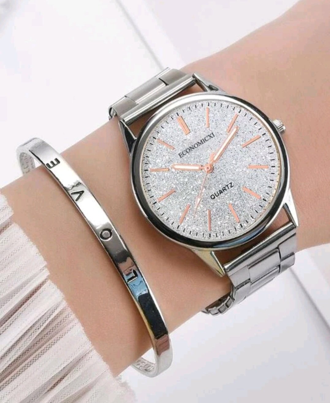 Dropship 1pc Round Pointer Quartz Watch & 1pc Bracelet Fancy Women